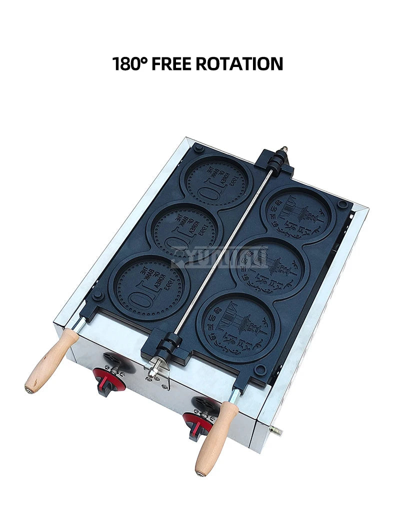 Commercial Non-Stick Pan Waffle Maker Set of 4 Gas Gold Coin Waffle Mold Baking Snack Maker Machine for Kitchen.