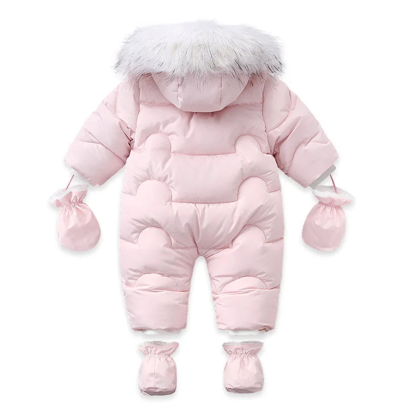 AYNIGIELL 2024 Winter Neugeborenen Verdickung Overall Integrierte Wolle Mit Kapuze Unten Strampler Baby Jungen und Mädchen Warme Schneefeste Overalls.