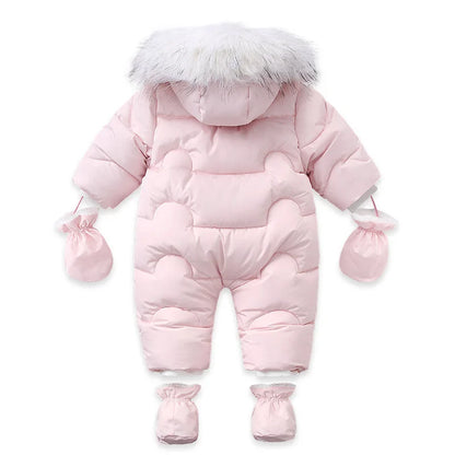 AYNIGIELL 2024 Winter Neugeborenen Verdickung Overall Integrierte Wolle Mit Kapuze Unten Strampler Baby Jungen und Mädchen Warme Schneefeste Overalls.