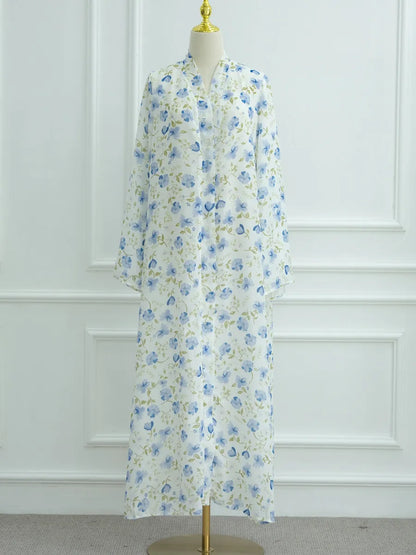 Muslim Women Dubai Abaya luxury Double layered chiffon Print Hijab Dress Kaftan Ramadan Robe Femme Islam african dresses Kebaya.