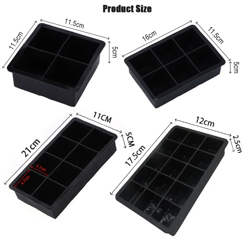 4/6/8/15/160 Grid Big Ice Tray Mold Giant Jumbo Large Food Grade Silicone Ice Cube Square Tray Mold DIY Ice Maker Ice Cube Tray.