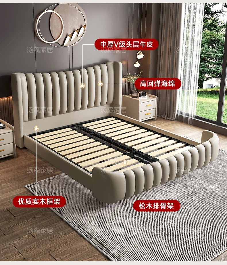 Hohes Kopfteil, Doppelbettgestell, schlichtes Holz, elegantes Queen-Size-Bett, Einzelbettgestell, Nachttische, Aufbewahrung, Cama Moderno Lujo-Möbel