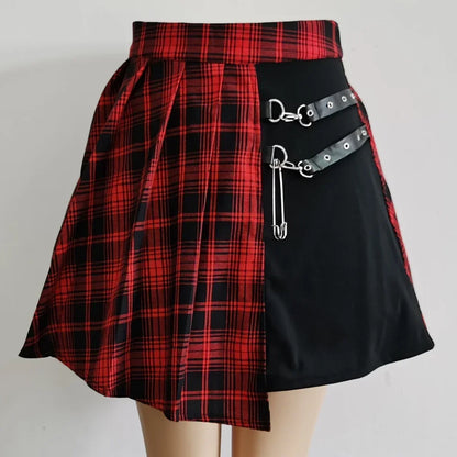 2024 New Fashion Female Women Mini Skirts Casual Basic Fashion All Match Plaid Vintage Irregular High Waist College Wind skirt.