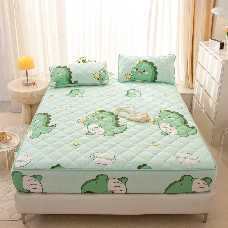 Waterproof Mattress Cover Cartoon Style Bed Covers Quilted Fitted Sheet постельное белье Thickened Bedspread(No Pillowcase).