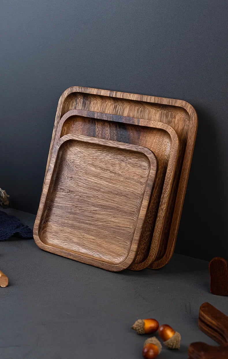 Square Wooden Serving Tray Hotel Style Ins round Corner Plate Wooden Material Jewelry Packaging And Display Tools.
