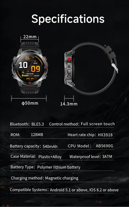 New Outdoors Military GPS Sports Smart Watch Women Dual-Band GNSS Compass Altimeter 3ATM Waterproof BluetoothCall Smartwatch Men