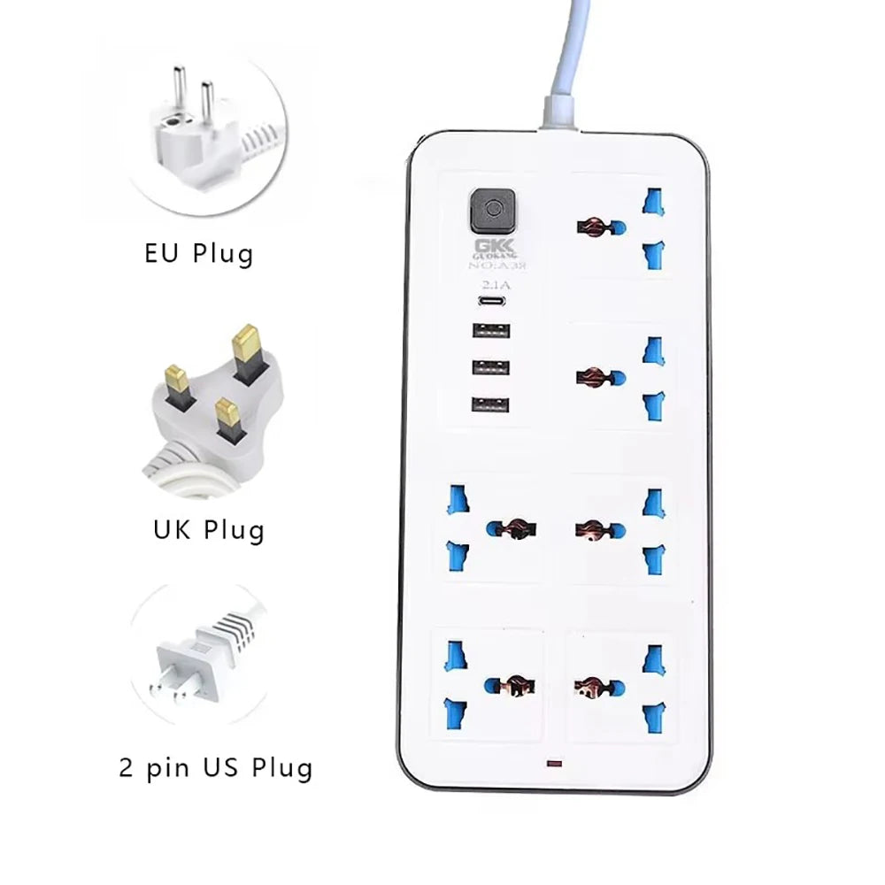 Power Multi Tap Universal Stecker EU US UK Steckdose Steckdosenleiste mit 2 m Verlängerungskabel AC Typ C USB Port Ladung Steckdose.