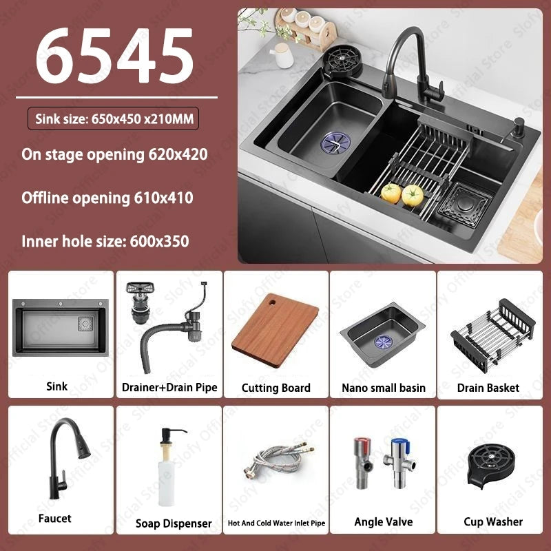 Multifunctional Kitchen Sink Large Capacity Single Bowl Stainless Steel Sink Vegetable Workstation With Faucet Drain Accessories