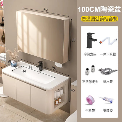 Space Badezimmerschrank aus Aluminium mit Wabenbogen und Seitenschrank, Waschbecken-Kombination, WC-Waschbecken, integrierte Keramik