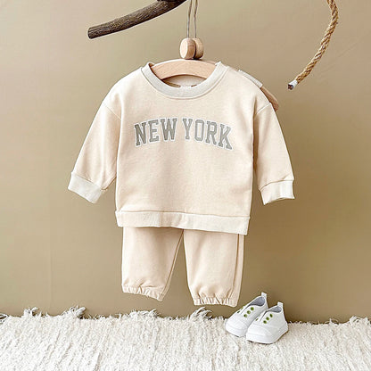 Infant Baby Set Frühling Herbst Brief New York Drucken Neugeborenen Top + Unten Baumwolle Sport kinder Mode Neue Baby Kleidung 0-3Y.