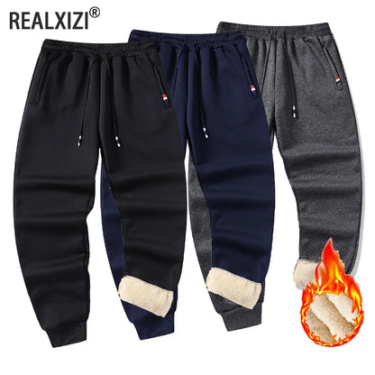 Men's Thicken Fleece Thermal Long Pants Winter Lambswool Warm Trousers Casual Jogging Drawstring Pants Male Sweatpants.