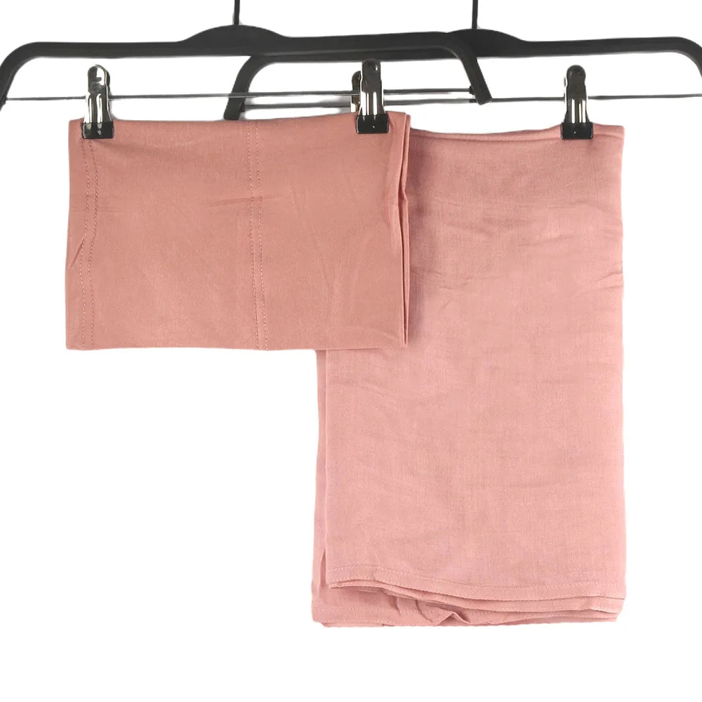 2pcs Set Modal Hijabs with Underscarf Caps Rayon Cotton Shawls for Women Plain Scarf Big Size Headscarf Islamic Turban Headband