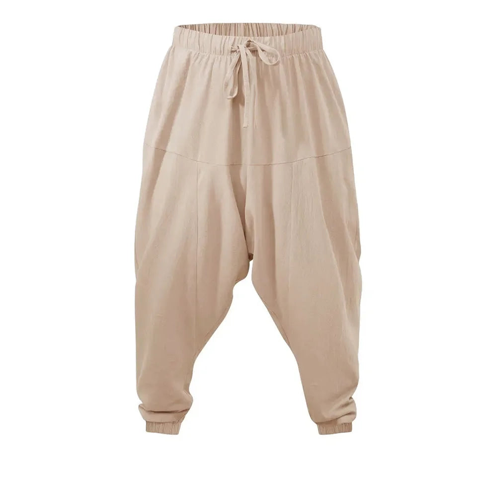 Harem Pants for Men Cotton Linen Drop Crotch Cozy Streetwear Loose Fit Breathable Lightweight Long Pants Male Joggers.