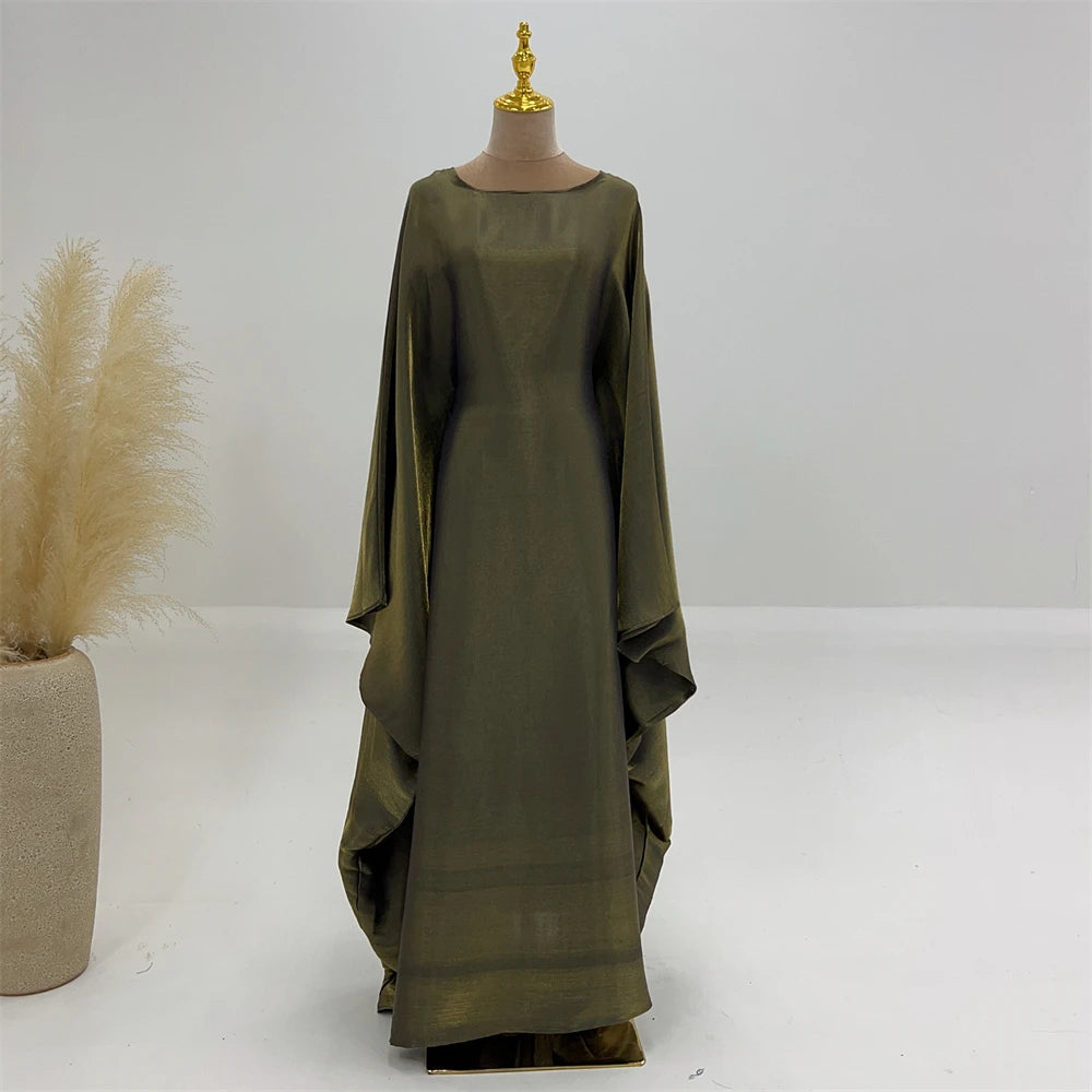 Batwing Butterfly Satin Abaya Dubai Luxury Muslim Kaftan Maxi Dress Abayas For Women Kebaya Robe Caftan Marocain Femme Vestidos