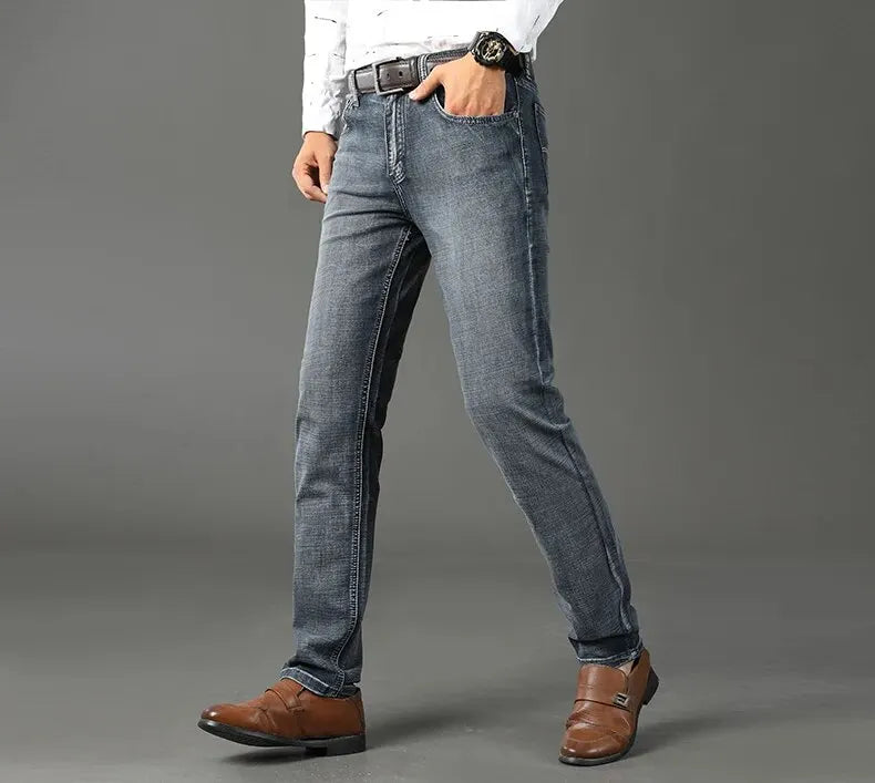 Wthinlee Neue Business männer Jeans Casual Gerade Stretch Mode Klassische Blau Schwarz Arbeit Denim Hosen Männliche Marke Kleidung.