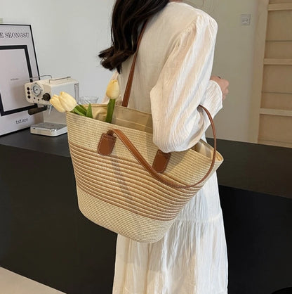Straw bag bag women's summer inswind 2024 new beach seaside outdoor travel vacation large capacity shoulder bag.