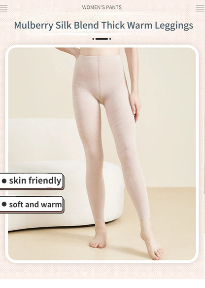 Women's Autumn and Winter Mulberry Silk Blend Tights Slim High Waist Skinny Anti-Hook Thick Warm Leggings Tights Stockings.