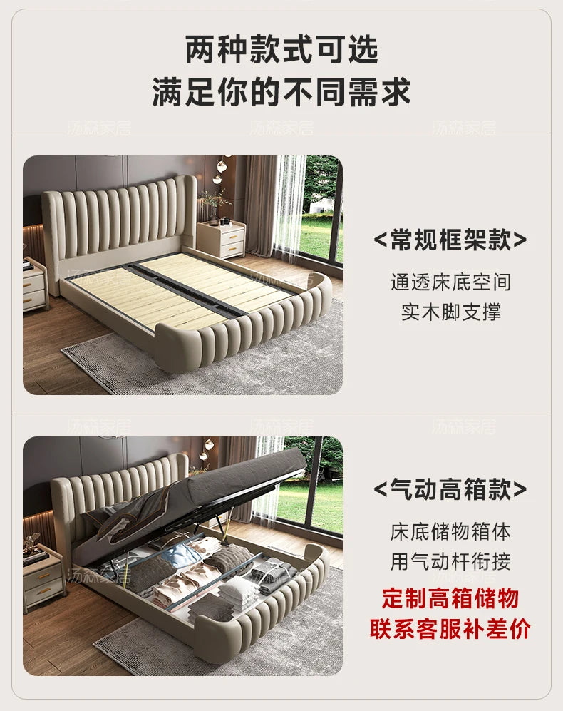 Hohes Kopfteil, Doppelbettgestell, schlichtes Holz, elegantes Queen-Size-Bett, Einzelbettgestell, Nachttische, Aufbewahrung, Cama Moderno Lujo-Möbel