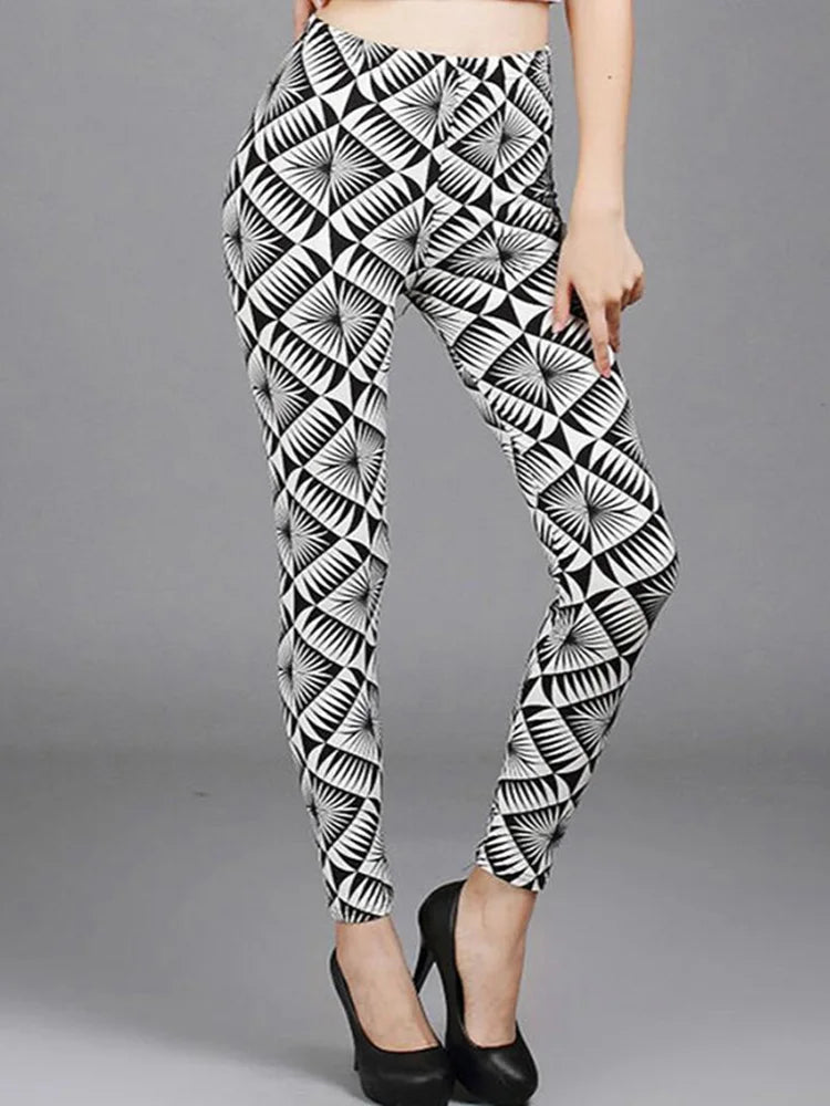 CUHAKCI Mode Plaid Druck Leggings Frauen Sexy Fitness Leggins Grid Floral Streifen Hosen Hohe Taille Bleistift Hosen