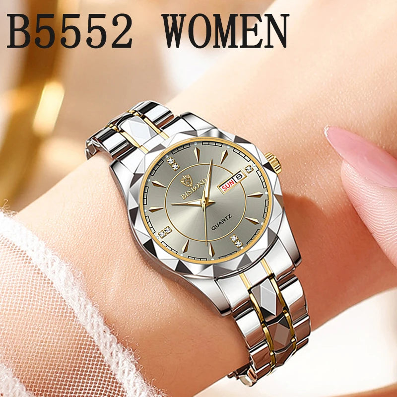 BINBONDB5552 30M Waterproof Luminous New Luxury Brand Quartz Womens Watches  Date Wristwatch Fashion Business Womens Watches.