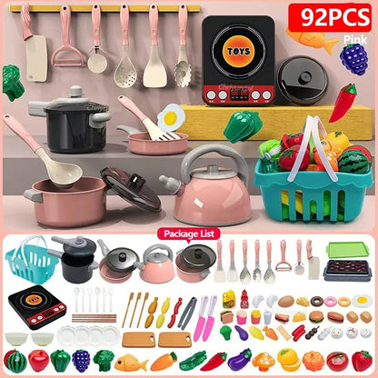 Kids Kitchen Toys Set 92/86/69/59PCS Play Kitchen Accessories Kit with Play Pots Pretend Food Cooking Toy Toddler Girls Boy Gift