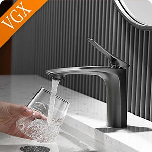 VGX Bathroom Faucets Luxury Gold Basin Mixer Sink Faucet Gourmet Washbasin Tapware Hot Cold Water Tap Brass Chrome Black Grey