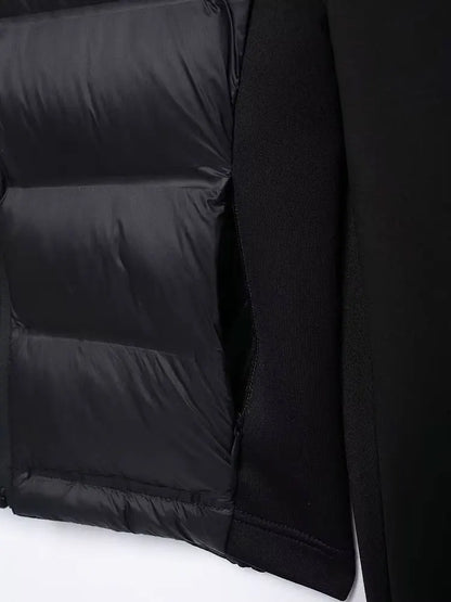 TRZA-Patchwork-gepolsterter Jackenmantel mit Kapuze und Taschen für Damen, lange Ärmel, Reißverschluss vorne, Damenoberbekleidung, schicke Oberteile, Mode.