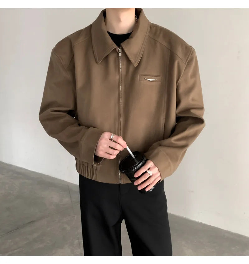 Short Jacket Men's Autumn Winter Handsome American Shoulder Pad Coat High-end Lapel Baseball Uniform