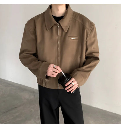 Short Jacket Men's Autumn Winter Handsome American Shoulder Pad Coat High-end Lapel Baseball Uniform