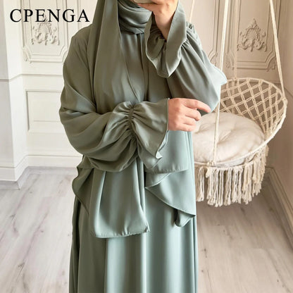 2024 Spring Muslim Modest Dress for Women Eid Arabic Femme Hijab Abaya Dubai 2 Pieces Islamic Long Sleeve Turkey Robe clothing.