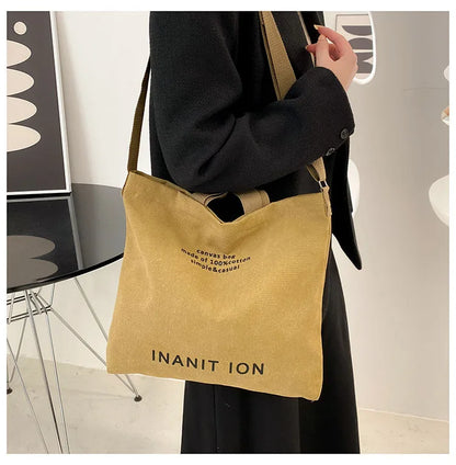 Japanese Canvas Men's and Women's Simple Cross-body Bag Wash Canvas Thick Handbag Large Capacity Arts Students Package Satchel.