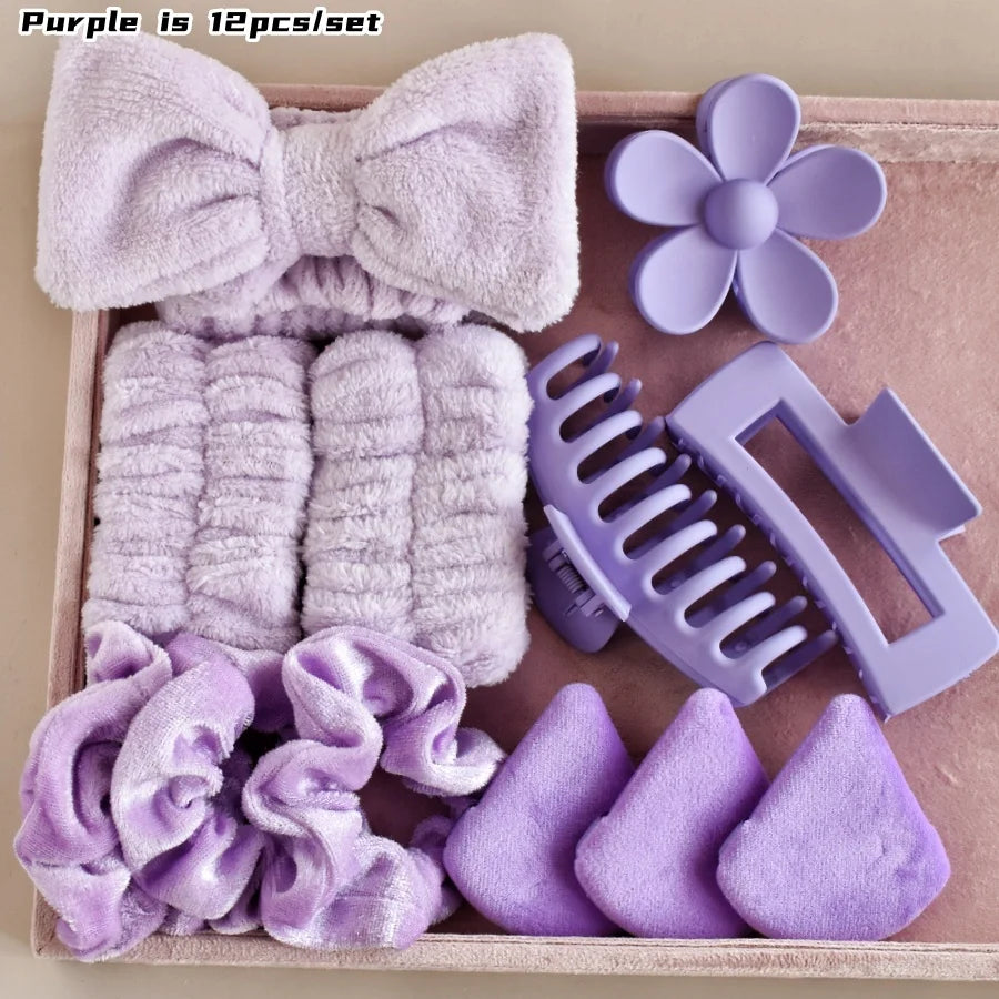 12PCS/SET Ladies multi-color Autumn and winter plush hair accessories set Daily SPA makeup face ultra-practical toiletry set Lad.