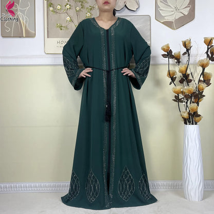 New Muslim Abayas For Women Long Sleeved Dress Dubai Lady Elegant Long Dress Islam Clothing African Abaya Loose Robe With Turban