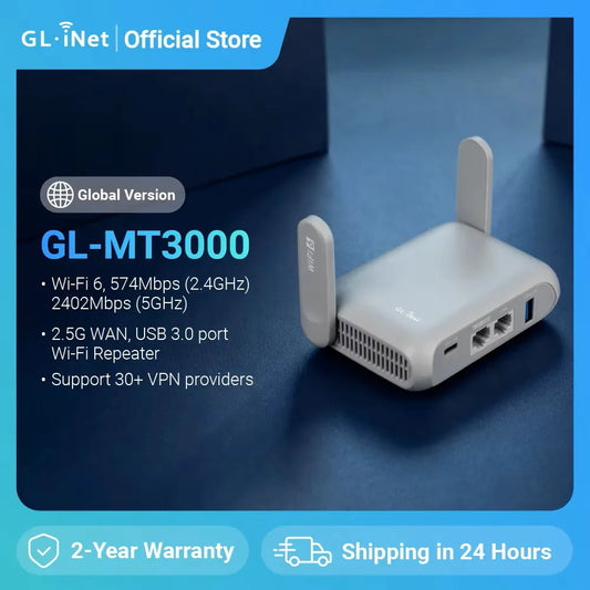 GL.iNet GL-MT3000 (Beryl AX) Wi-Fi 6 Wireless Travel Gigabit Router, Connect Public & Hotel Wi-Fi, Captive Portal, Cybersecurity.