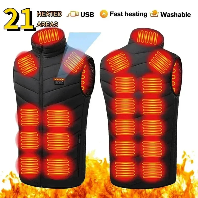 21 Zone Heating Vest Mens USB Infrared Thermal Jacket Smart Heated Clothes New Winter Cold-proof Thick Sleeveless Coat Hiking.