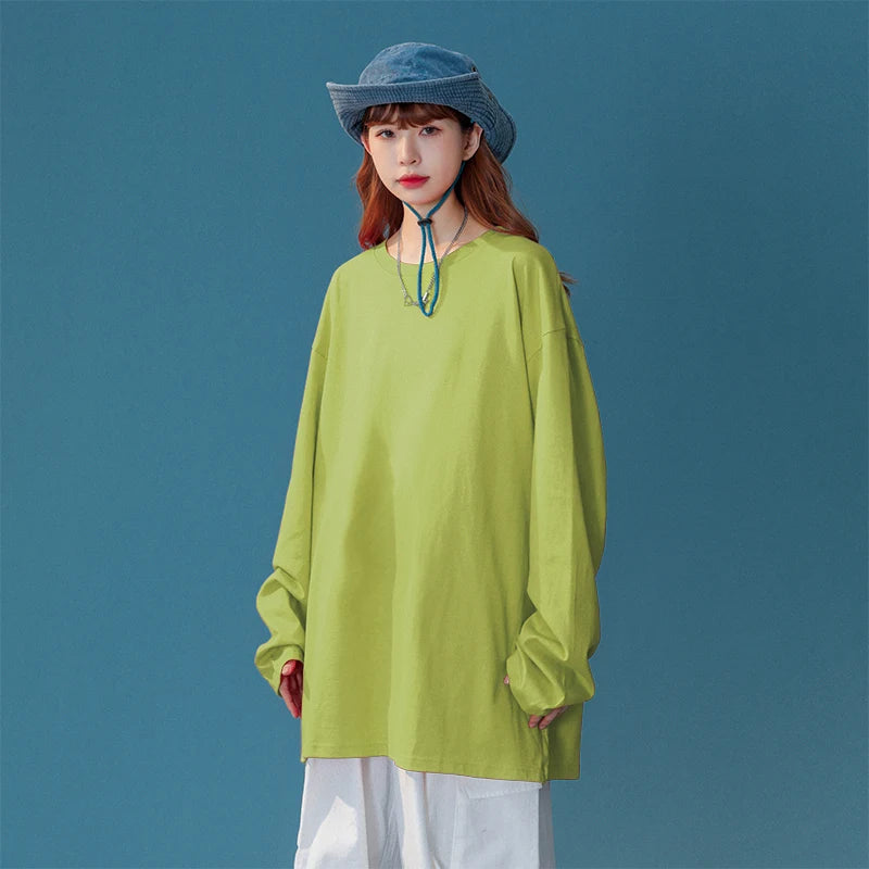 COUTUDI-Oversized T-Shirt for Women, Loose Pullover,Long Sleeve, Casual 100% Cotton Tee Shirt, Lady Tops, Korean Streetwears