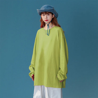 COUTUDI-Oversized T-Shirt for Women, Loose Pullover,Long Sleeve, Casual 100% Cotton Tee Shirt, Lady Tops, Korean Streetwears