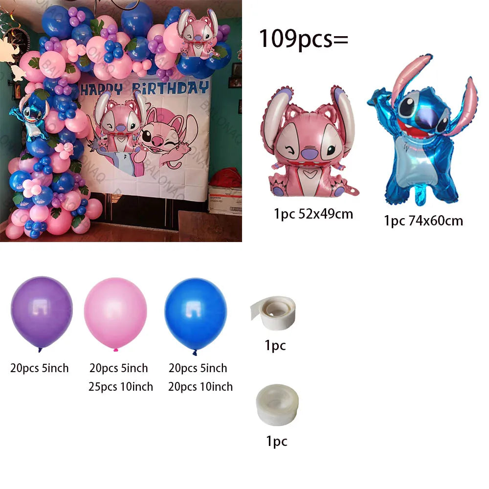 1set Disney Lilo & Stitch Thema Geburtstag Party Luftballons Bogen Girlande Kette Kit Kinder Aufblasbare Spielzeug Globos Geschenke liefert.