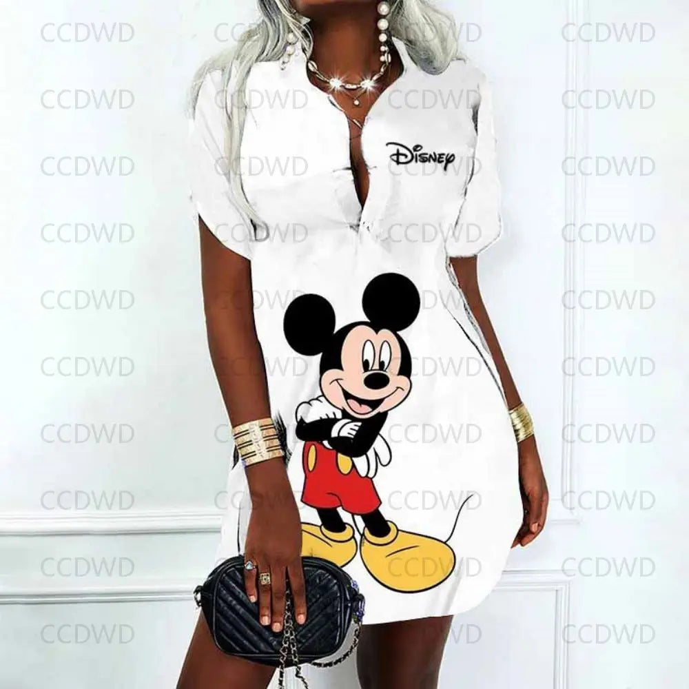 Disney Neu in figurbetontem Kleid, modisch, elegant, lässig, Damenkleider, Sommerkleider, Damen 2025, Angebot mit V-Ausschnitt, Poloshirts, Y2k Mickey.