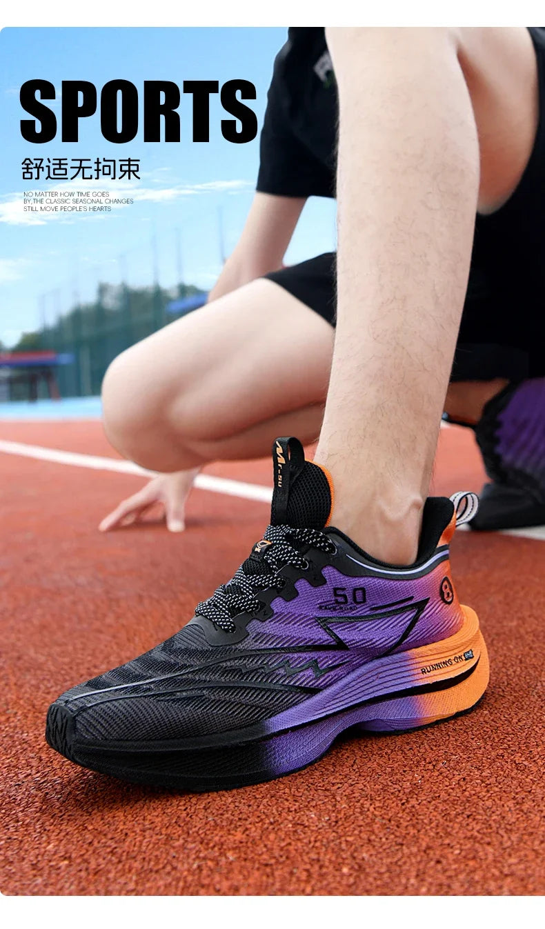 Men Sport Shoes Professional Cushioned Carbon Plate Running Shoes Breathable Lace-up Casual Sneakers Marathon Athletic Footwear.