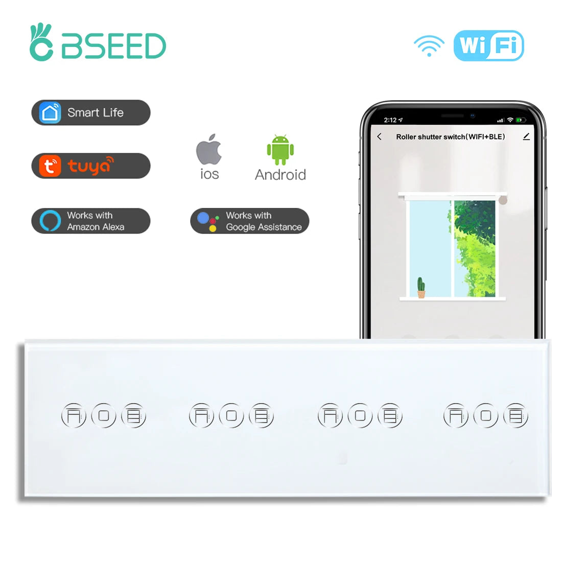 BSEED Wifi Shutter Schalter APP Control Led Smart Blind Serie Weiß Glas Panel Unterstützung Tuya Google Smart Leben Rollladen