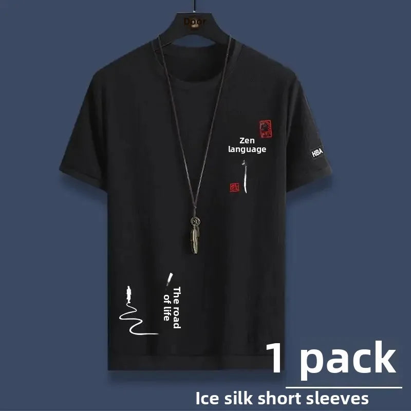 Summer Casual Ice Silk Short Sleeve T-Shirt Shorts Set for Men Fashionable Two-Piece Outfit Lightweight Sportswear Combo