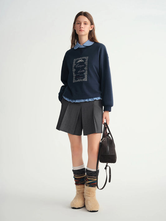 DUSHU Winter 2025 Women's A-Line Pleated Skort - Office Workwear Skirt with Elastic Waist Figure-Flattering for Casual Comfort.