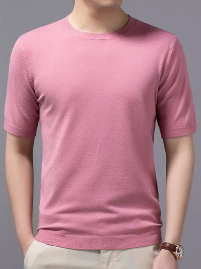 2025 Superfine Merino Wool T Shirt Men's Knitted O-neck Breathable Thin Cashmer Short Sleeve Tee Solid Color Tops.