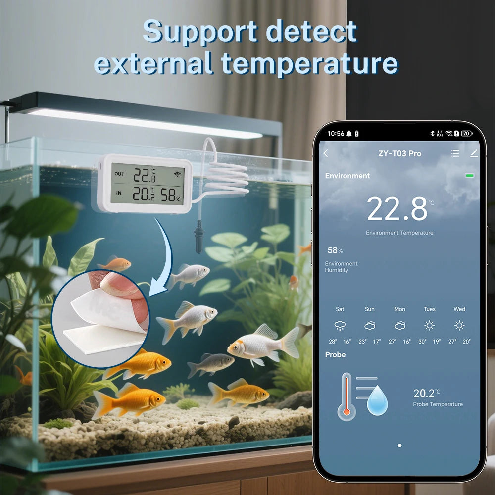 Tuya Wi-Fi Temperature and Humidity Sensor With External Probe Smart Digital LCD Screen Work with Smart Life Google Assistant.