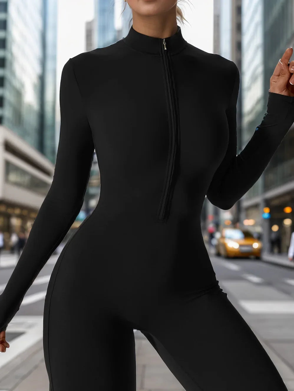 European And American Cross-Border Autumn Winter Zipper-Up Long Sleeve Yoga Onesie Women's Sports Fitness Seamless Bodysuit.