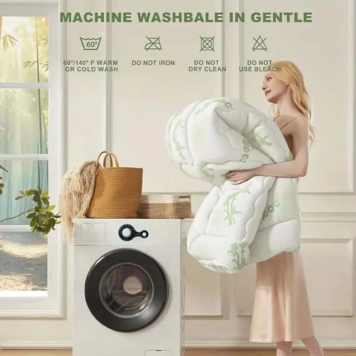 WQSPRING Aloe Vera Mattress Protector Soft Breathable Lightweight Comfortable Skin-Friendly Mattress Cover for Allergy Sufferers.