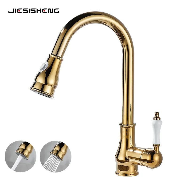 Antique Brass Kitchen Faucet Pull Out Spout Kitchen Faucets Black Single Hole Swivel Hot Cold Water Kitchen Mixers Taps