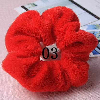 6pc Hair Scrunchies Furry Elastic Band Women Girl Ponytail Holder Rubber Ties Accessories Plush Faux Fur Soft Chiffon Headband.