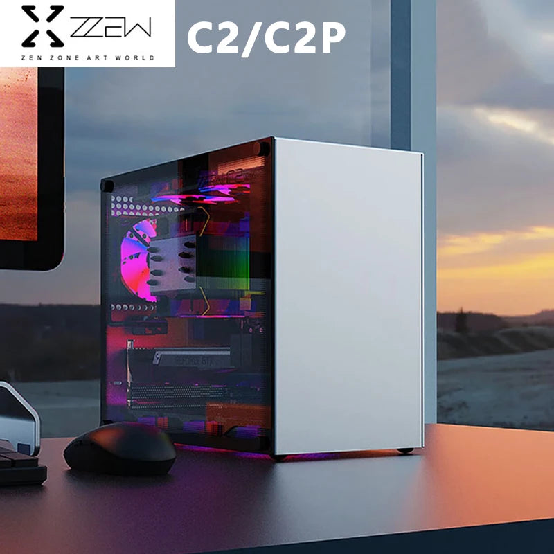 ZZAW C2 C2P M-ATX Computer Case Side Transparent MINI-ITX All Aluminum Desktop Office Small Chassis Supports Long Graphic Card.